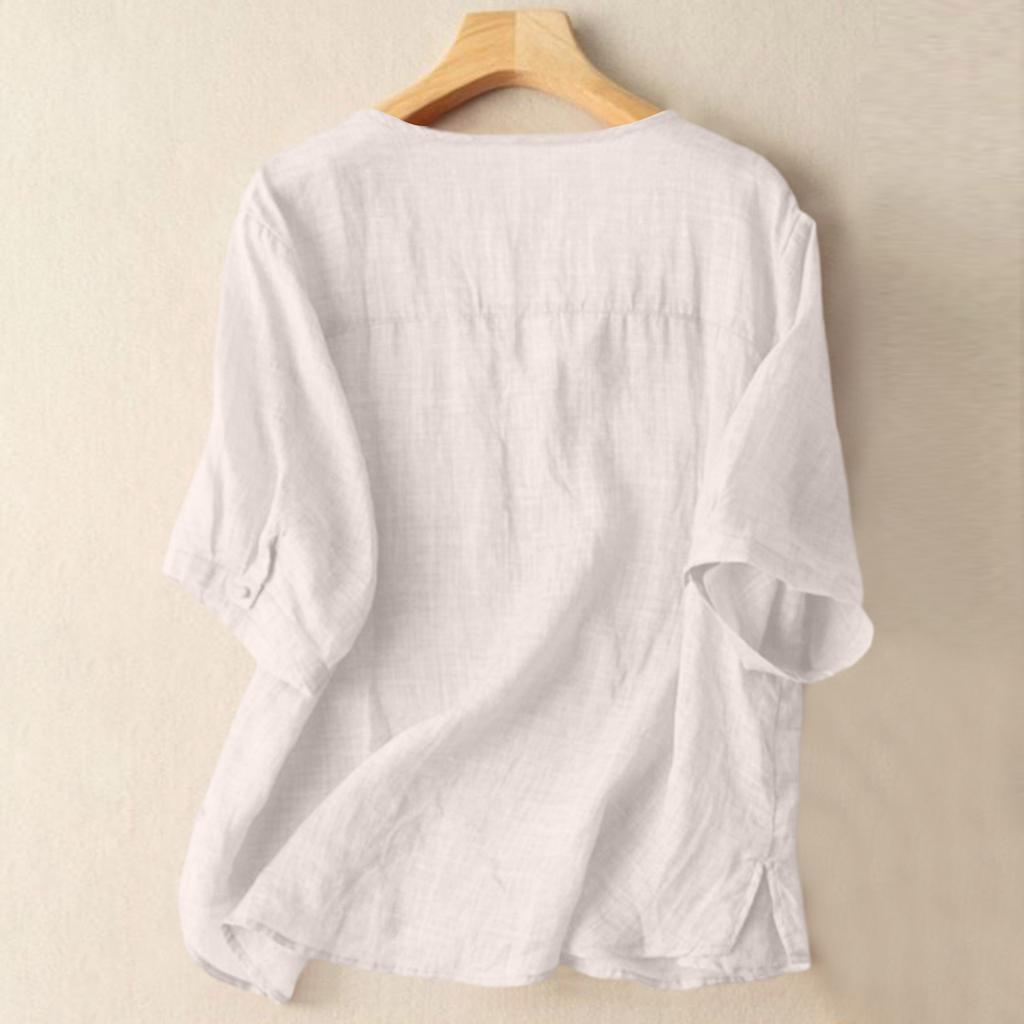 Women's Fashion Loose Casual Summer O-neck Mid Length Sleeve T-shirt