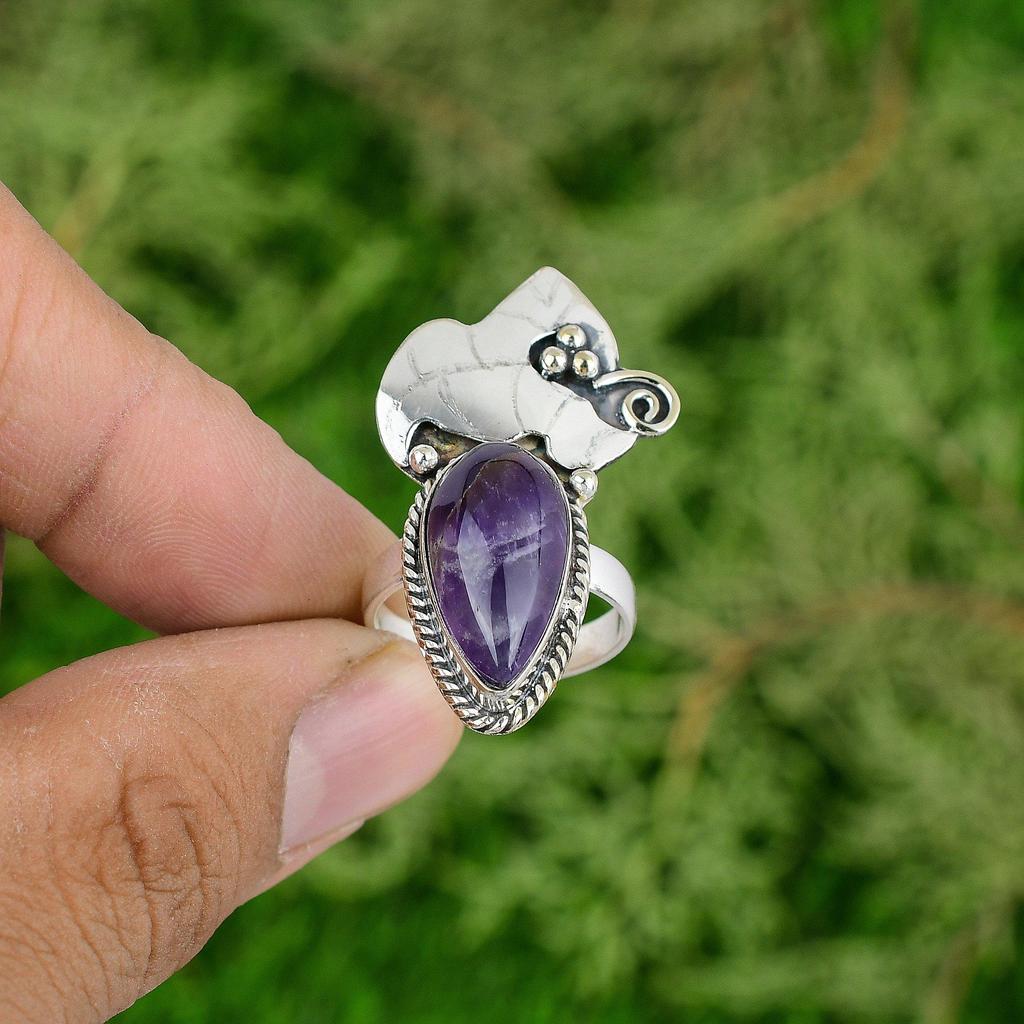 Womens Day Sale Chevron Amethyst Gemstone Solitaire Ring Size 8.25 925 Silver