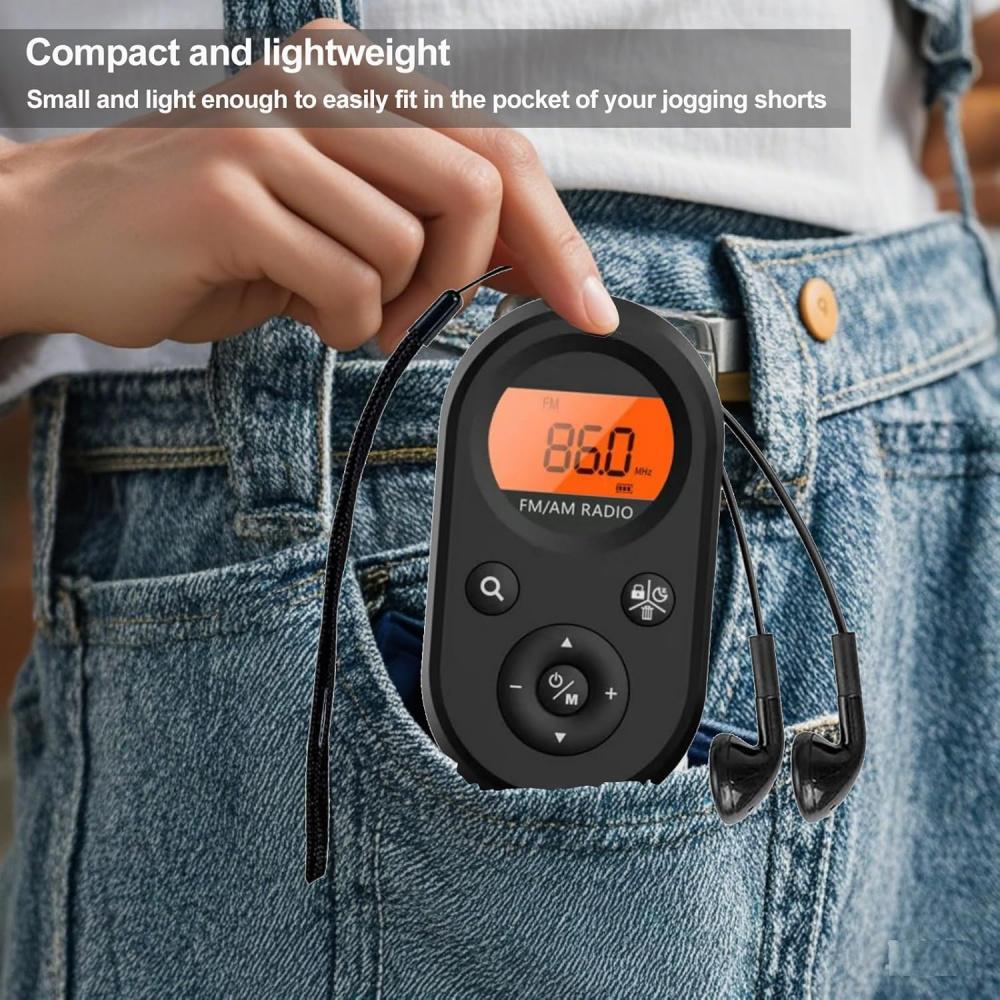 AM FM rádio, dobíjecí přenosné kapesní mini rádio s nejlepším příjmem, digitální ladění stereo rádio se sluchátky na jogging, chůzi, kempování