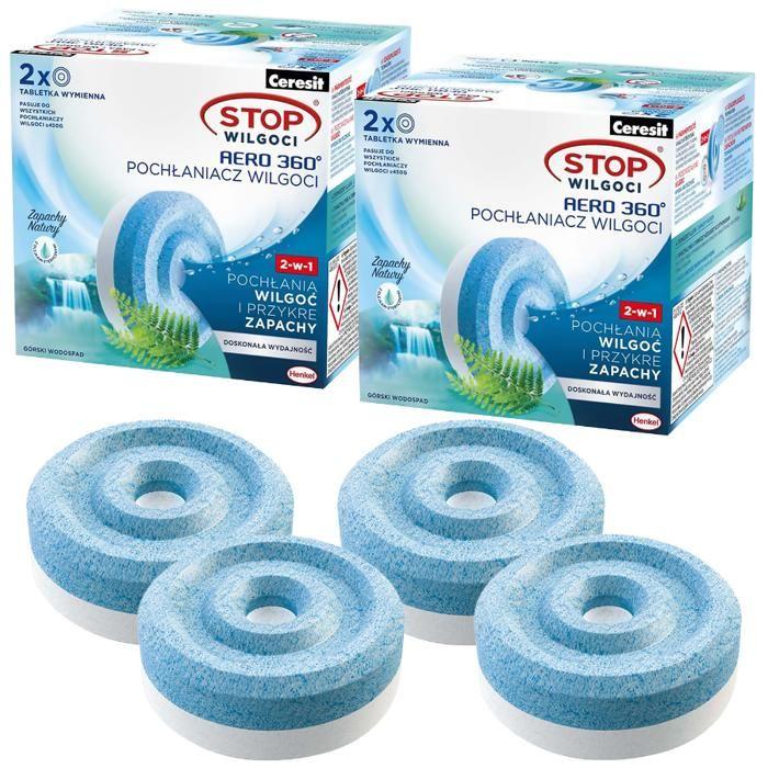 Recharge absorbeur d'humidité - Ceresit - Aero 360 - 4x450g - parfum cascade de montagne