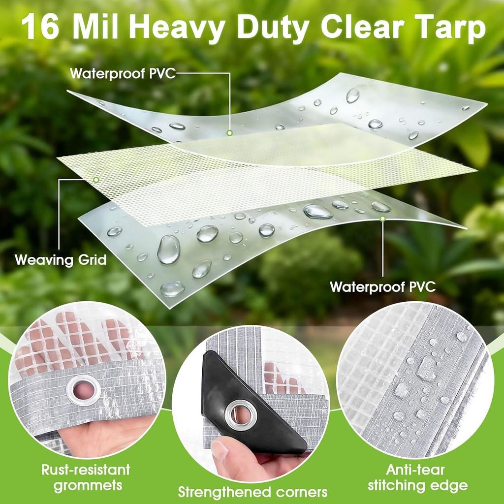 Clear Plastic Tarps Heavy Duty Waterproof 4x8 FT,Green House Plastic Covering Sheeting,UV Resistant Greenhouse Cover Clear Tarp with Grommets