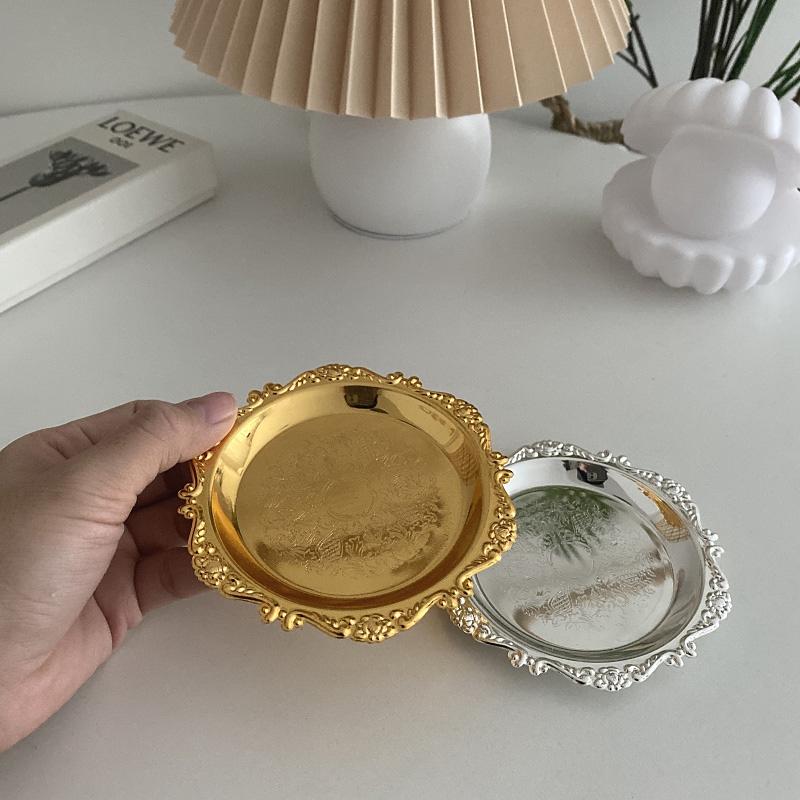 Metal Storage Tray Round Plate Jewelry Dish Earrings Ring Display Tray Desktop Decor Photo Props