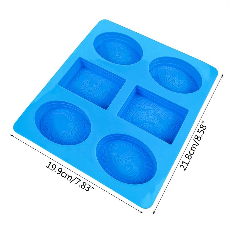 Silicone Soap Mold, 6 Cavities Soap Making Mould Mixed Patterns Hand Craft Molds for DIY Handmade Soap Great Gift