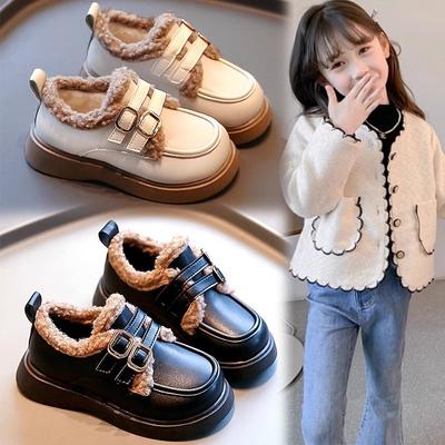 Enfants 2024 Automne Designer Fille Chaussures en Cuir Antidérapantes Épaisses Peluche Chaussures d'Hiver pour Bébés Chaudes Tendance à Semelles Souples Baskets pour Filles