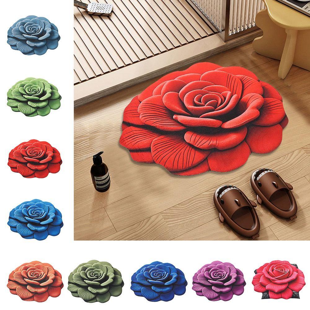 Soft Flower Carpet Non-slip Bathroom Floor Mat Peony Floor Mat  for Living Room Tea Table Bedside