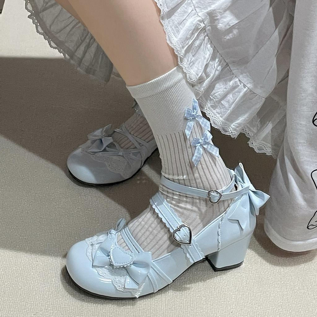 Black French ballet style light mouth thick heel single shoes women's summer 2025 new with skirt heightening Mary Jane lo shoes