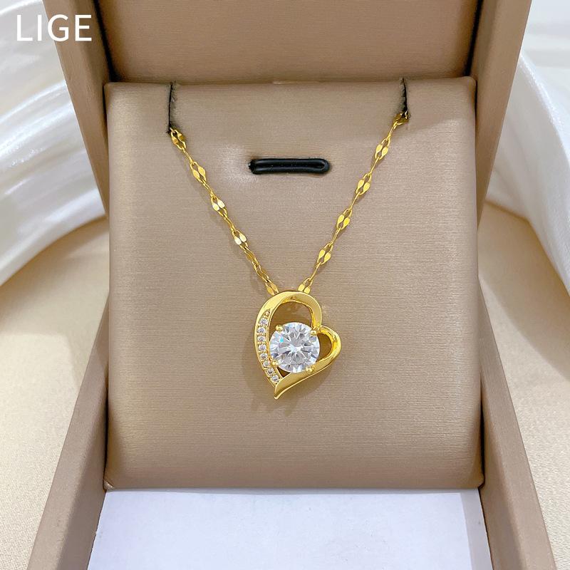 Love Eccentric Personality Light Luxury Temperament Gorgeous Full Diamond Necklace Female Versatile Collarbone Chain