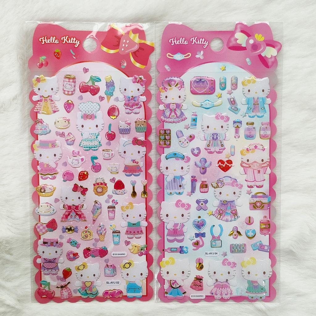 4pcs Kawaii Hello Kitty Epoxy Crystal Decals - Animation Design Mini Relief Waterproof Decals for Korean Pop Photocard Phone Case Mug Decor