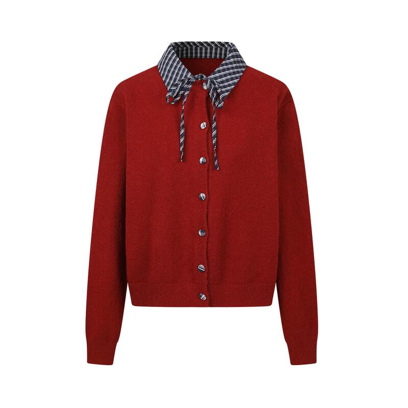 FivePlus Women's Color-block Plaid Knit Cardigan