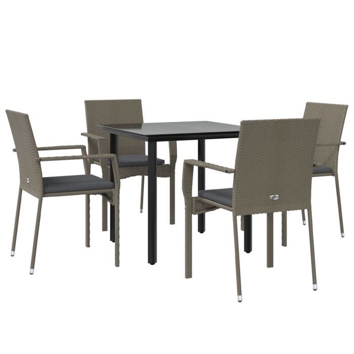 VidaXL Garden Dining Set Cushions 5 Pcs Black and Grey, Dining Set, Dining Set 3185126