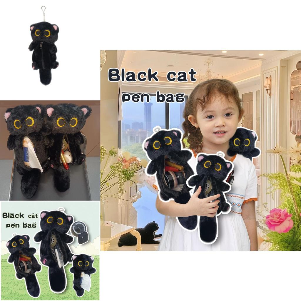 Cute Kawaii Black Cat Tissue Holder Plush Pencil Bag Versatile Makeup Pouch Gift