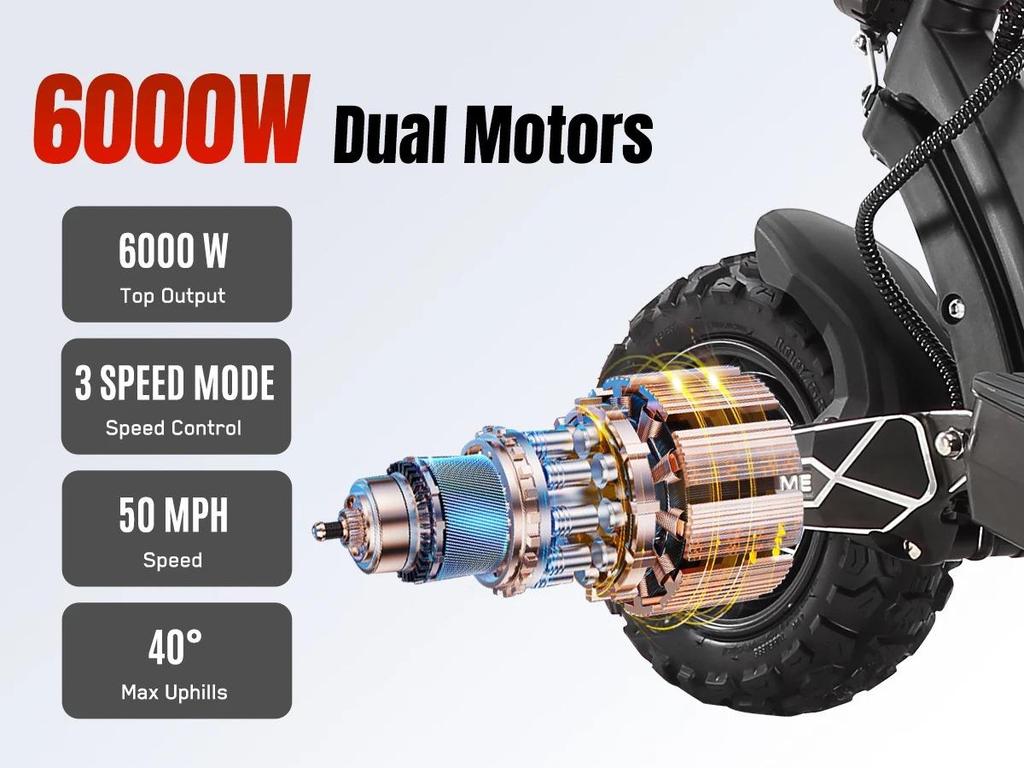 YUME Raptor Electric Scooter 6000W Motor 60V 30AH 27AH 11 inch Tires Max Speed 80KM/H Max Range 96KM Electric Scooter