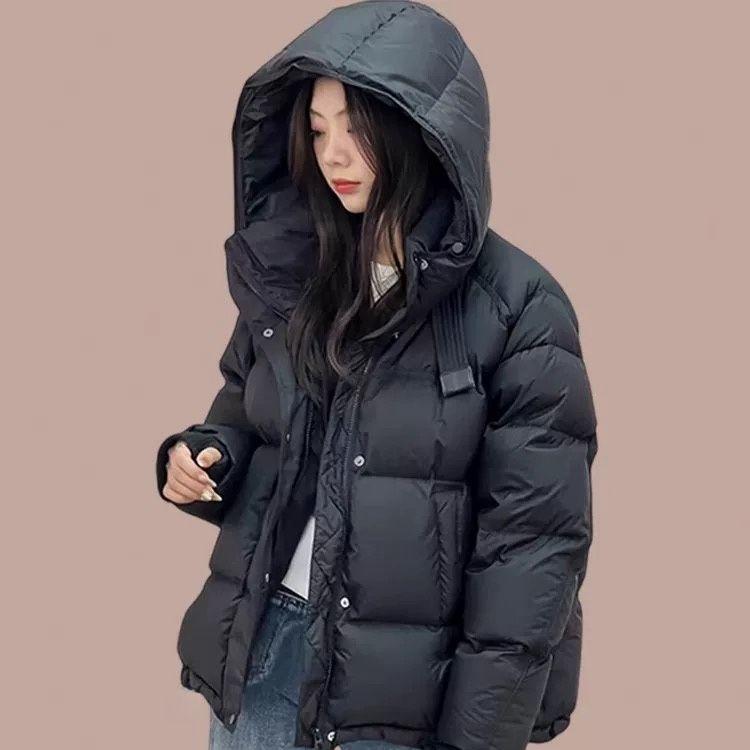 

Зимняя женская стеганая куртка с капюшоном, 90% белый утиный пух, утолщенная короткая куртка, женская повседневная универсальная верхняя одежда XXL