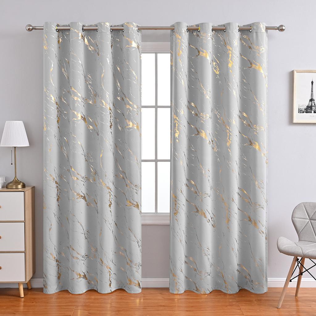 1pc Luxury Marble Pattern Curtain with Gold Foil, Precision Drilling for Home Decor, Curtains for Living Room, Bedroom