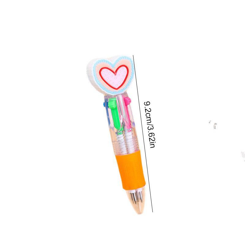 10Pcs Creative Gift Heart Shape Four-Color Ballpoint Pen Cartoon Love Pen Color Press Multicolor Back To School