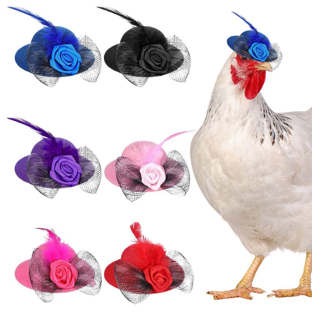 

6 Piece Feather Top Elastic Strap Rooster Show Costum Small Pet Chicken Accessories Chicken Hat A