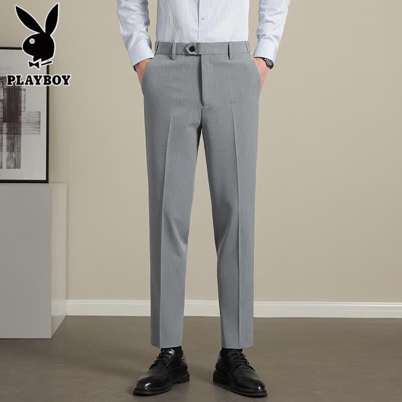 PLAYBOY Men's Solid Straight Leg Business Casual Trousers