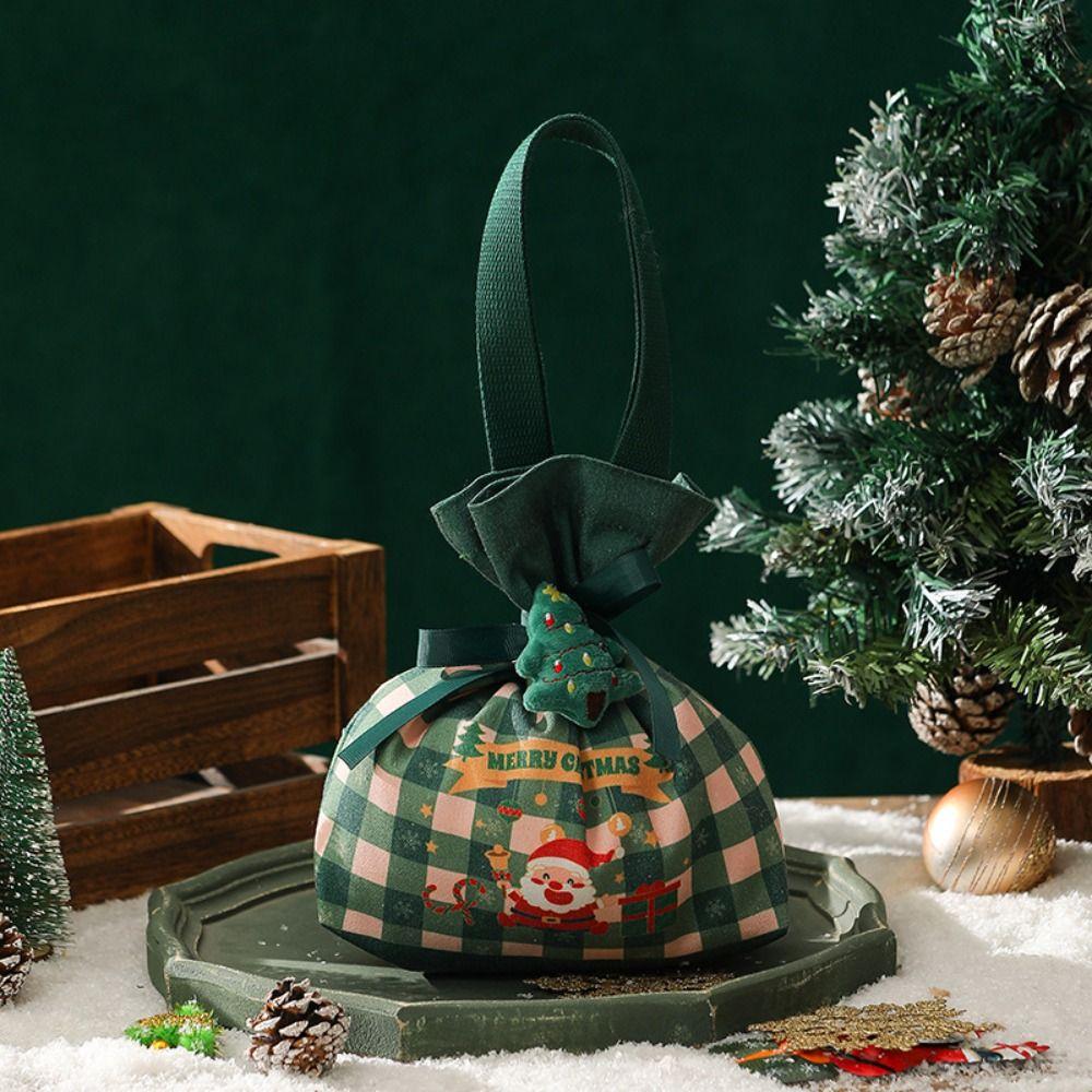 Christmas Portable Handbag Canvas Bag Christmas Eve Apples Gift Box Large Capacity Handheld Shopping Bag for Kids New Year Gift