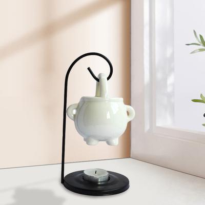 Yousheng Hanging Pagan Cauldron Oil Burner Wax Warmer Aroma Diffuser with Handle Ceramic Tealight Candle Holder Witch Halloween Decoration