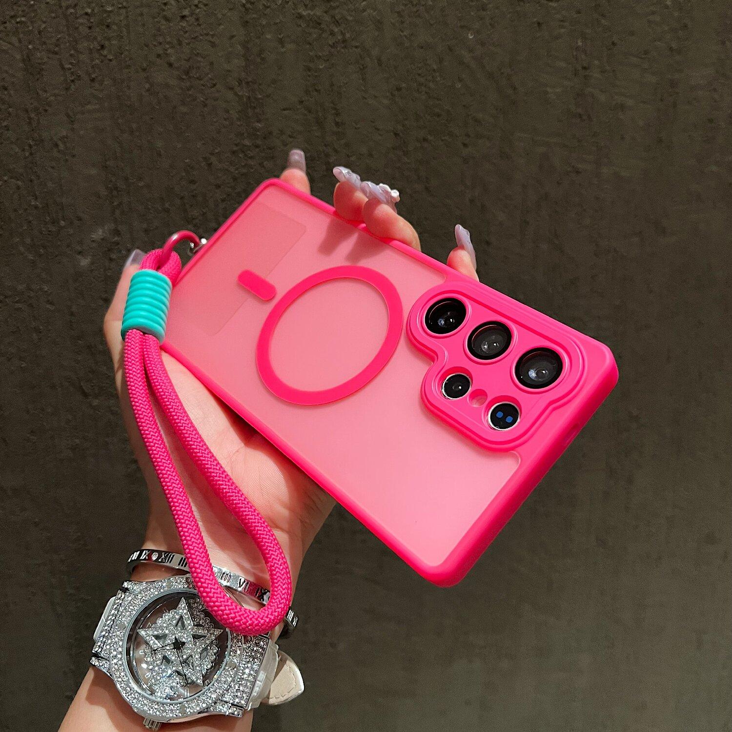 

Новый Матовый Полупрозрачный Чехол с Шейным Шнурком Ударопрочный Магнитный для Samsung Galaxy S25 Edge S24 S23 Ultra Plus S24FE Чехол Magsafe Case & Strap&Galaxy S25 Edge розы красного