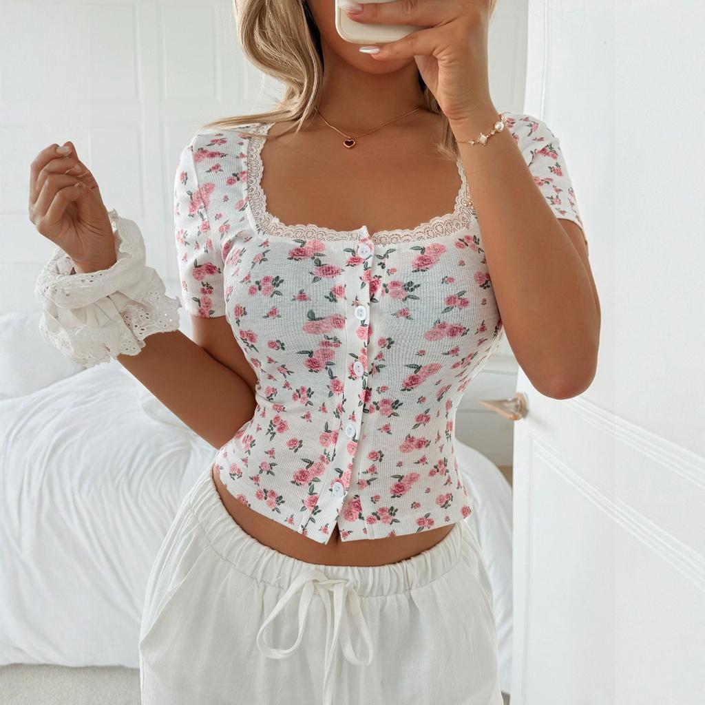 Short Sleeve Shirts For Women Cute Print Graphic Tees Blouses Casual Plus Size Basic Tops Pullover