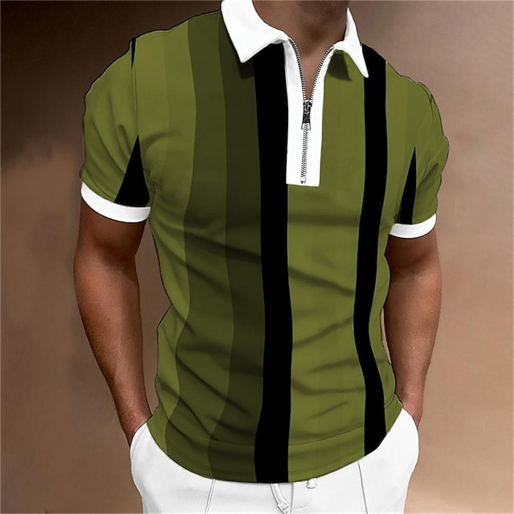Men's striped polo shirt, short sleeved T-shirt, men's breathable top, business collar streetwear, high-quality luxury brand