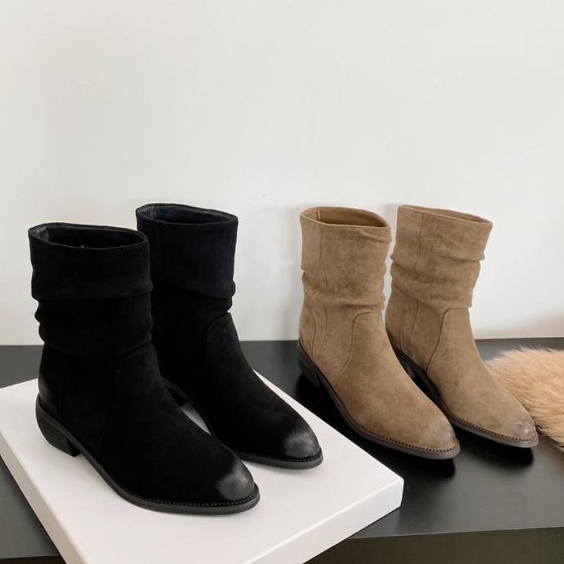 Fashion Autumn Thick Heel Pleated Women Ankle Boots Fashion Ladies Elegant Suede Short Botas De Mujer