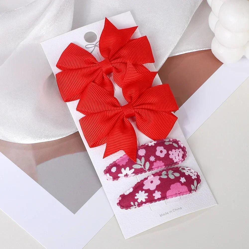 RAINBOW BOWS 4Pcs/Set Solid Bowknot BB Hair Clips Set for Girls New Handmade Hairpin Barrettes Headwear Kids Hair Accessories