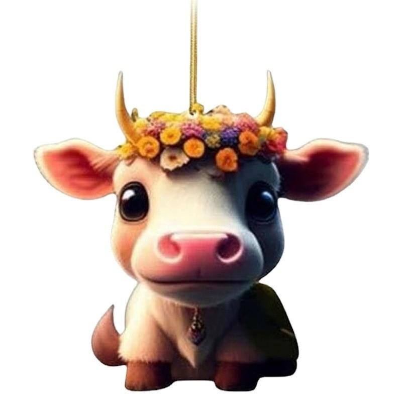 Cartoon Cow Endearing Car Ornament Acrylic Hanging Pendant For Vibrant Car Interiors