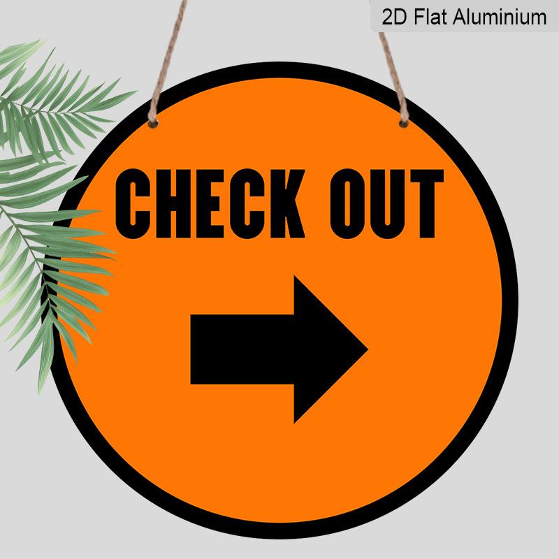 2D Flat 1pc Bright Orange Check Out Sign, Round Aluminum Directional Sign with Right Arrow, Durable Weatherproof Sign for Shop, Supermarket, Retail