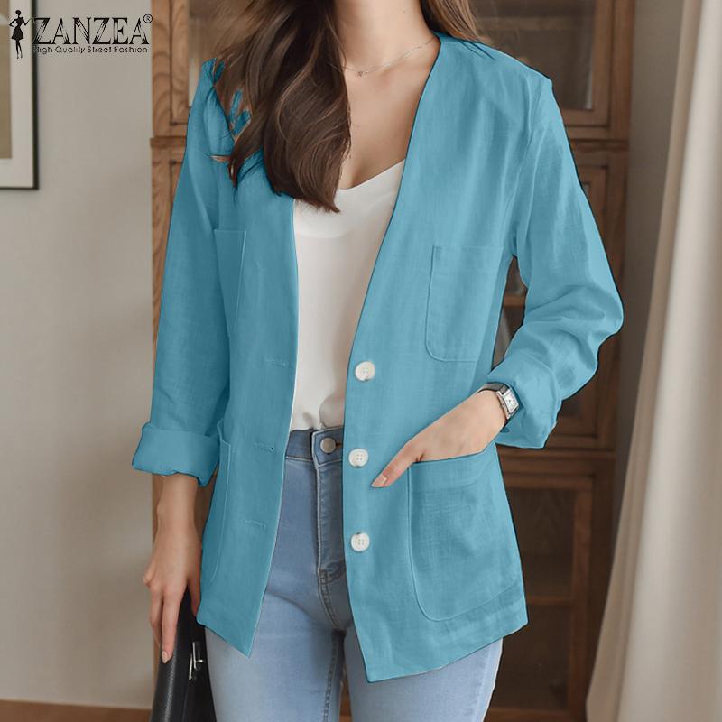 

ZANZEA Женский пиджак с v-образным вырезом и длинными рукавами