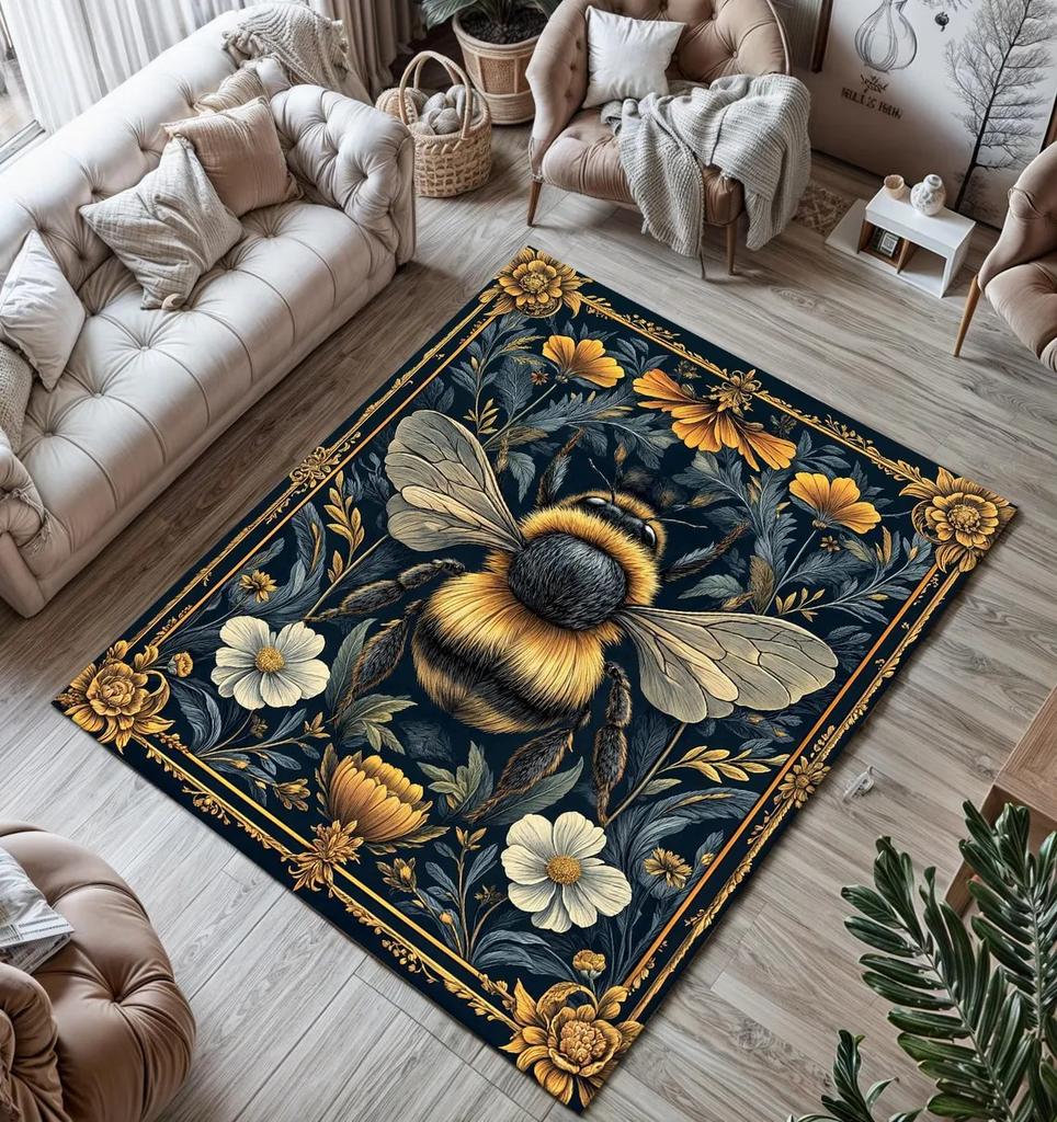 Gotischer Bienen Teppich, Academia Teppich, Floraler Tierdekor Teppich, Boho Teppich, Ästhetischer Teppich, Moderne Wohnzimmer Bodenmatte