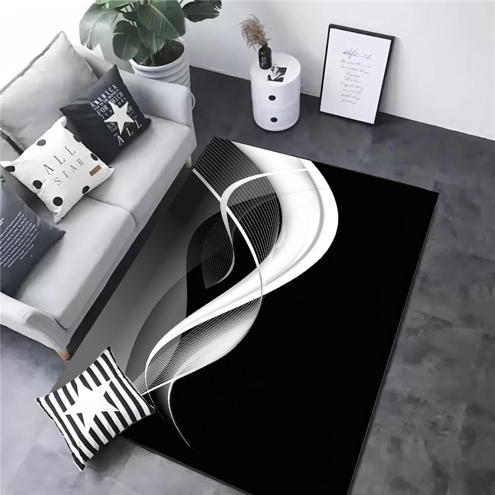 1pc Modern Wave Rug – Sleek Black & White Design, Stylish Mat for Living Room, Bedroom, Entryway Decoration floor mat