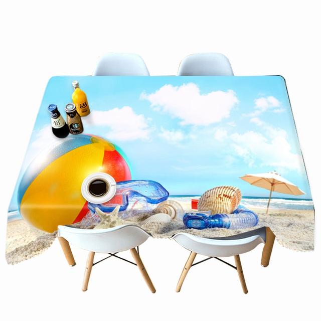Starfish Seascape Pattern Sunny Beach Tablecloth Thicken Cotton Rectangular Round Table Cloth For Wedding Picnic Party