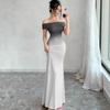 Off Shoulder Gradient Fishtail Maxi Dress