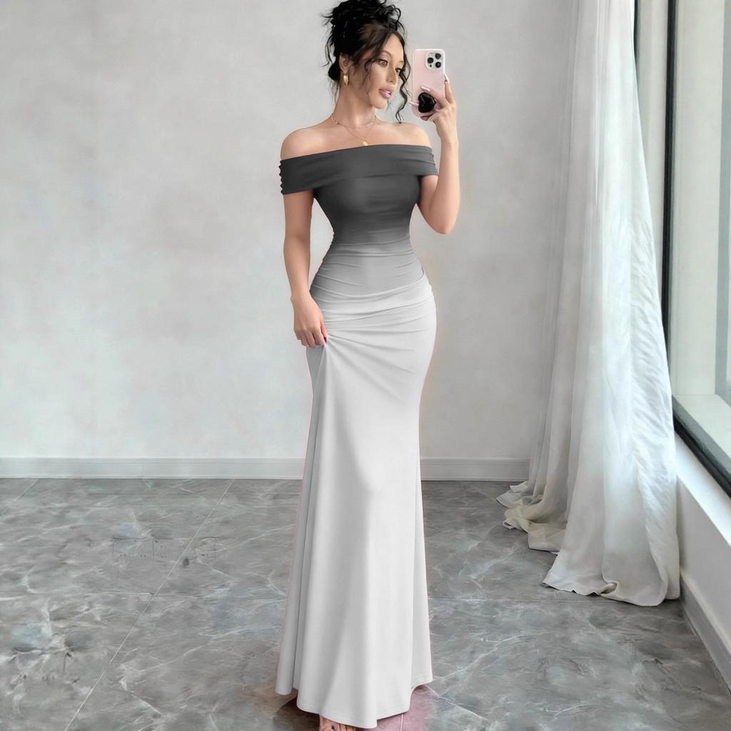Off Shoulder Gradient Fishtail Maxi Dress