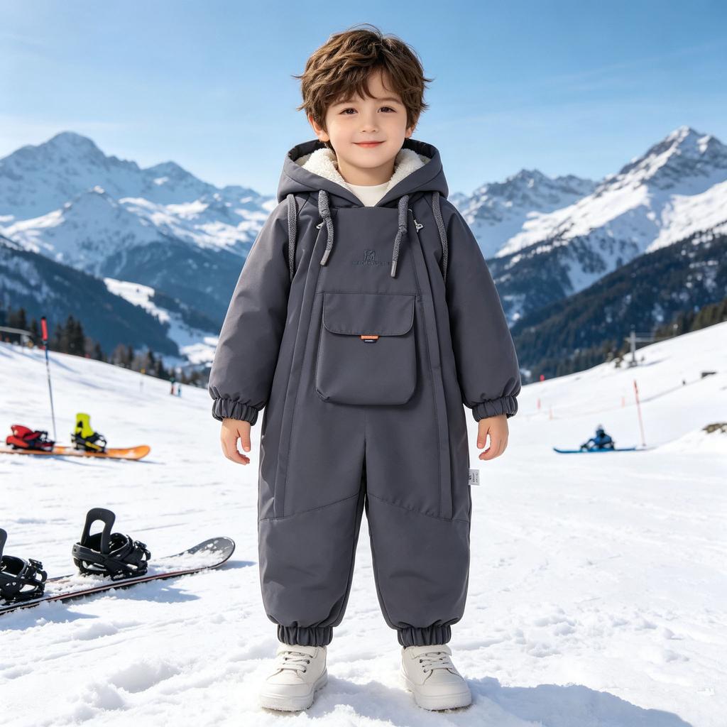 Schneeanzug für Baby Herbst Winter Warm Wasserdicht Overall für Mädchen Jungen Doppelreißverschluss Strampler Mit Kapuze Fleece Mantel Jacke Oberbekleidung Kinder Einteiliger Skianzug