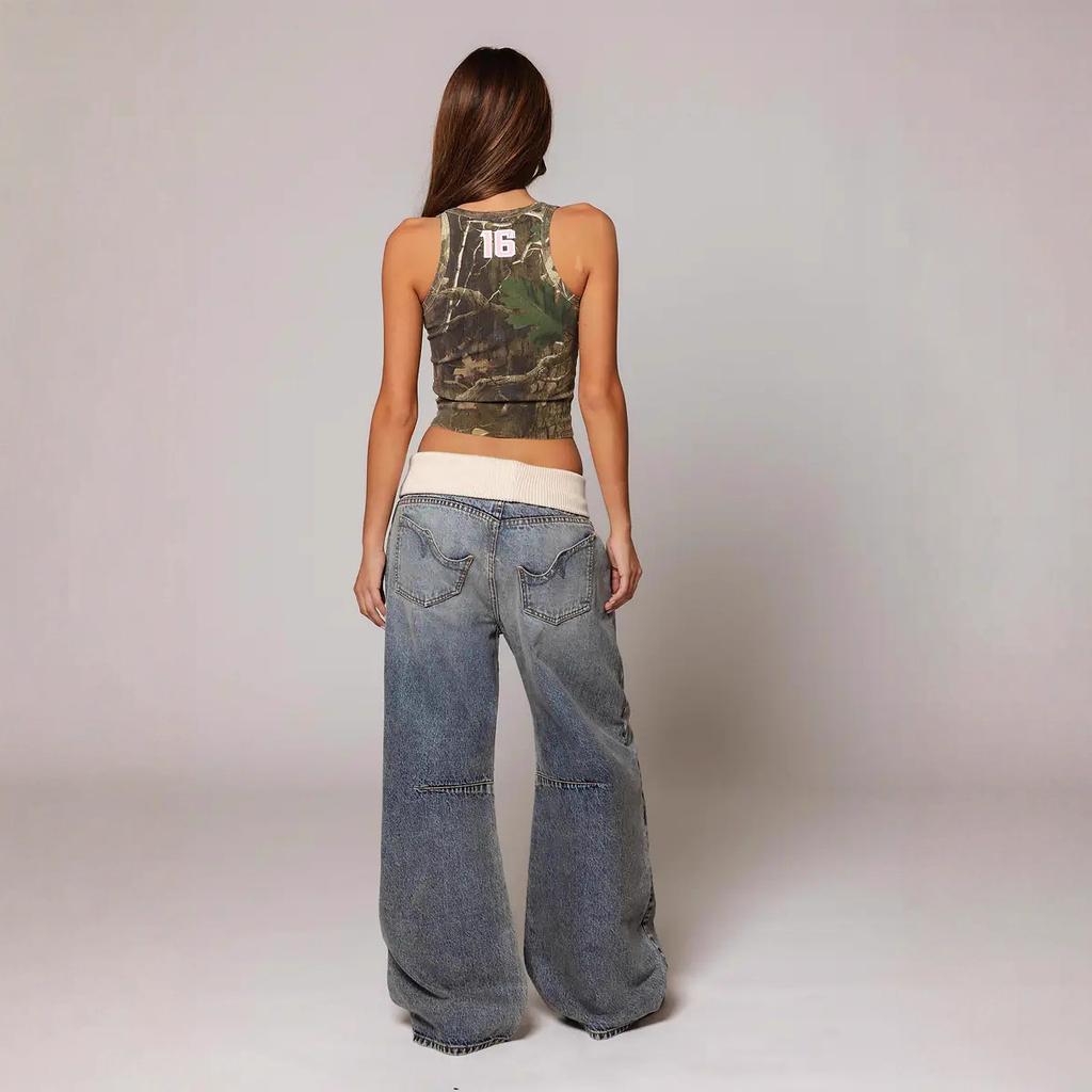 Vintage Street Hottie Taille Design Sinn Gewaschene Blaue Jeans Damen Y2K
