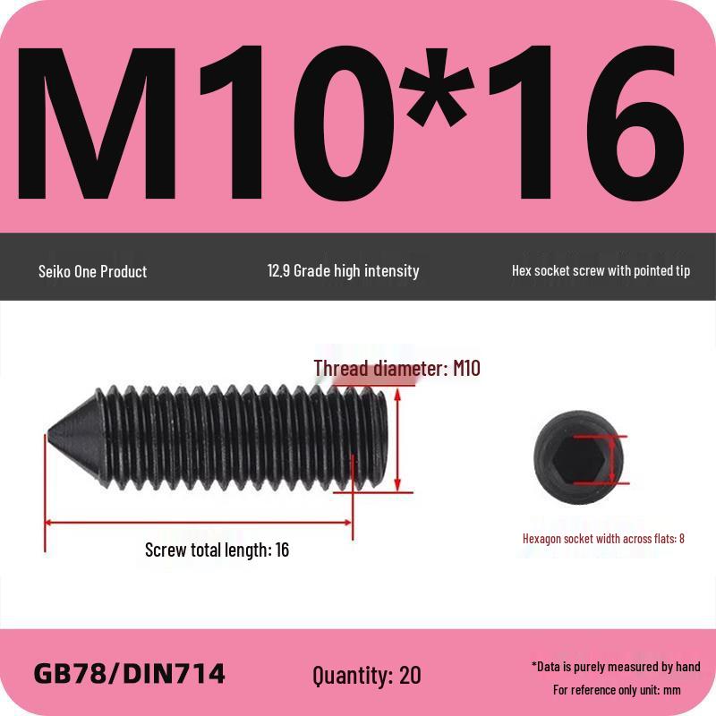 12.9 Grade Pointed Set Screw Grub Set: Headless Screws M3 M4 M5 M6 M8 M10