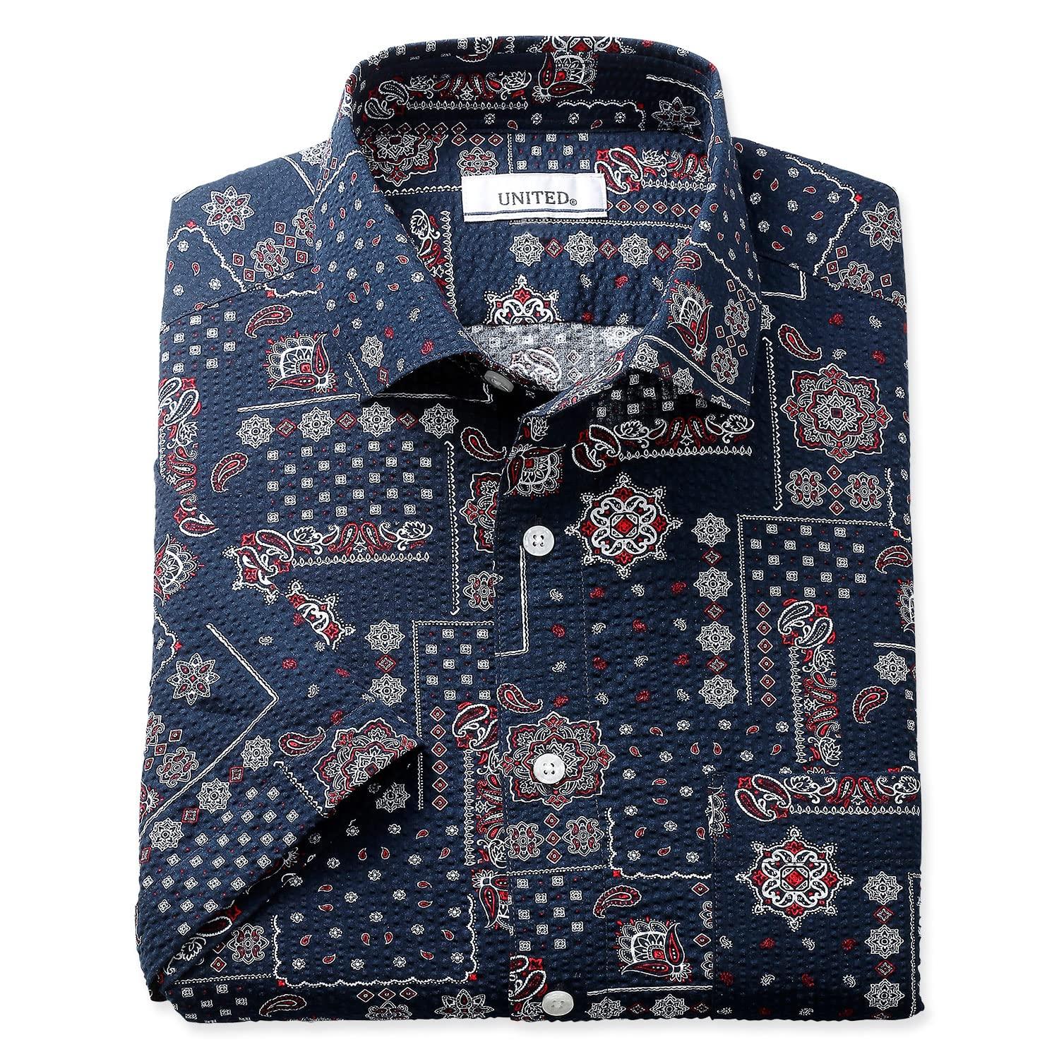 

Ripple Print Short Sleeve Made in Bandana [UNITED] Shirt, Japan, Men s (M, Navy)