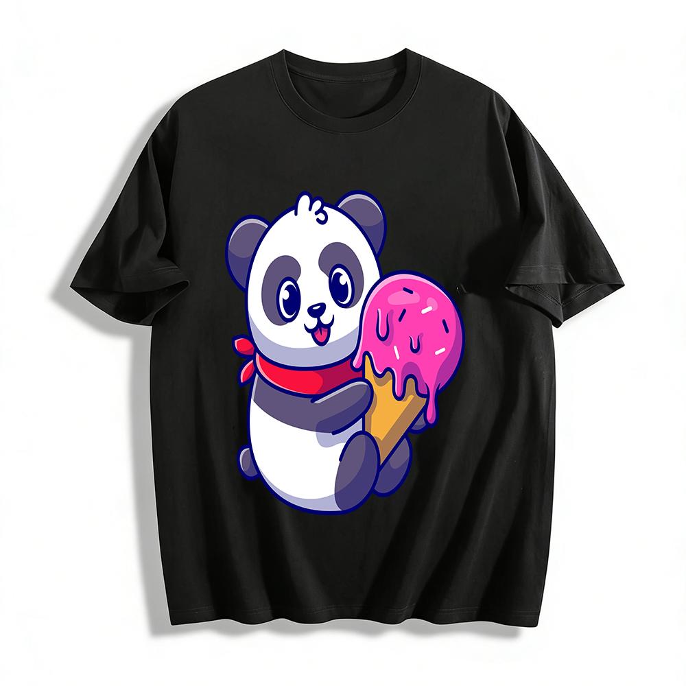 Cute Panda Holding Ice Cream Print Kids Cotton Casual T-shirt Pure cotton T-shirt XXS