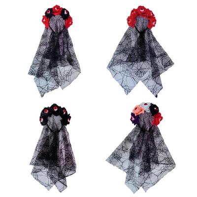 Handmade Rose Witch Costume Eyeball Halloween Party Role Play Veil Headband