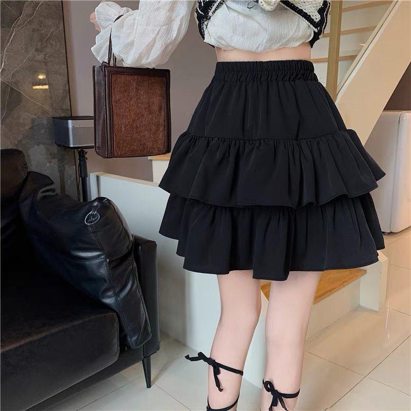 Summer Kawaii White Ruflles Skirt Women Fashion Slim Fit Chiffon Mini Skirts Giris Y2k All Match Elastic High Waist Black Skirt
