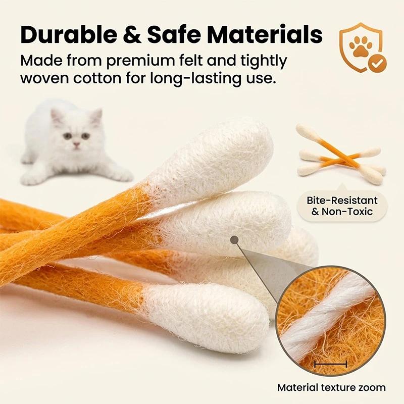6PCS Cotton Swabs Cat Toy Kitten Chew Sticks for Indoor Boredom, Durable Dental Teething Ropes Interactive Accessory