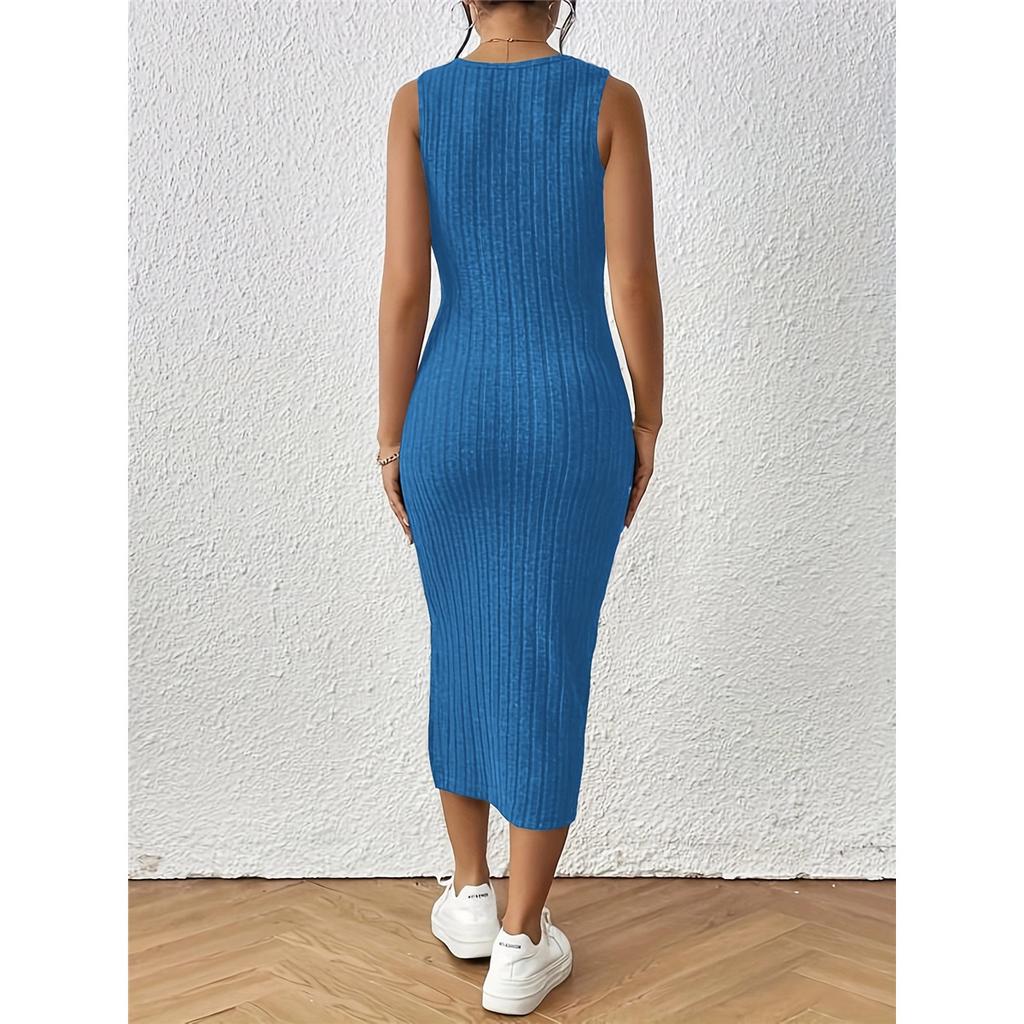 Women's Sleeveless Square Collar Suspender Furry Vertical Vest Dress Elegant Sexy Slit Legs Midi Dress