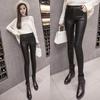 Korean Style Fleece-Lined PU Matte Leather Skinny Leggings with Single/Double Buttons