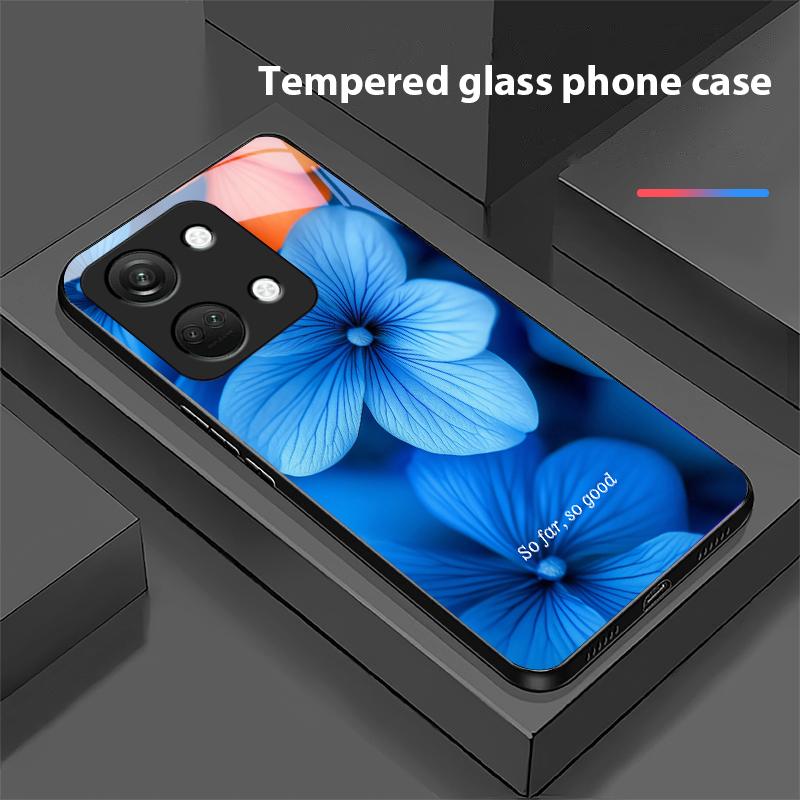 Blue Flower Element For OnePlus Nord 3 5 6T 7 Pro 8 12 10T Reno8 Lite 5G 10R Nord N30 Shell Tempered Glass Phone Case Black