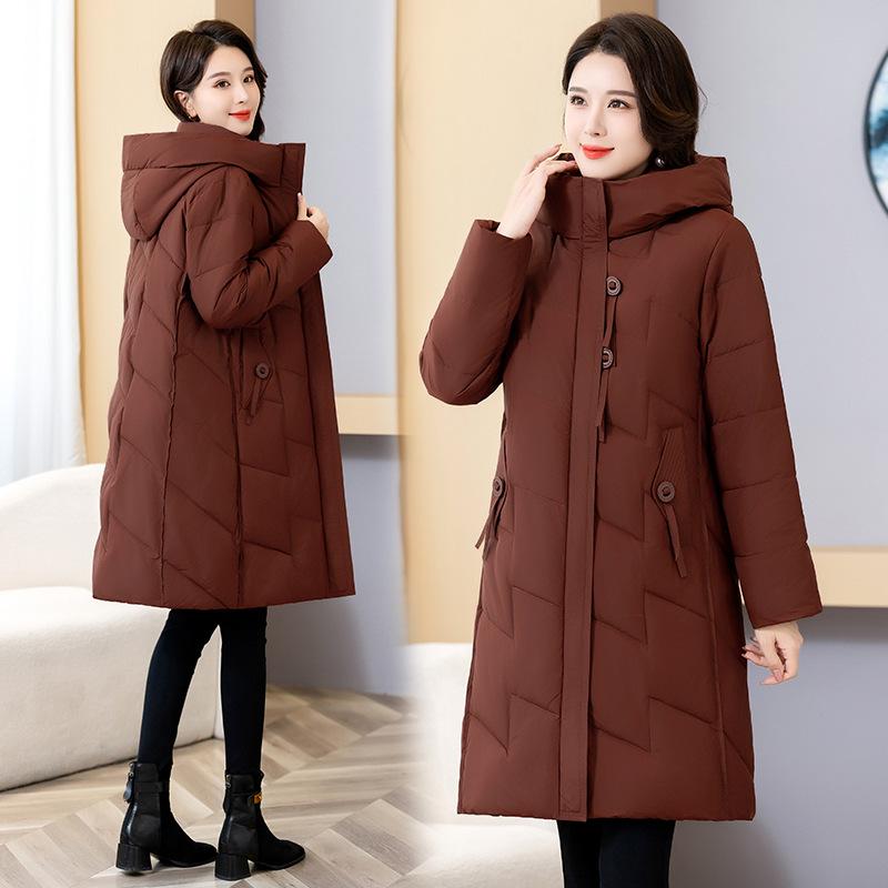 Hooded padded clothes women's winter 2025 new thickened loose cotton jacket mid-length age-reducing small padded jacket jacket