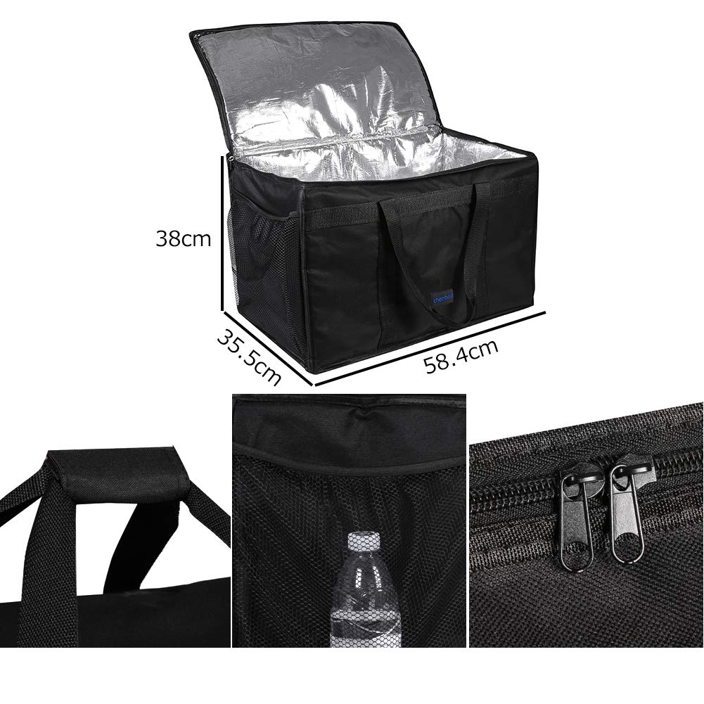 Cherrboll Eco Bag, Large Capacity, Waterproof, Foldable, Net Point, Insulated, Storage Bag, Bento Lunch Bag, Black
