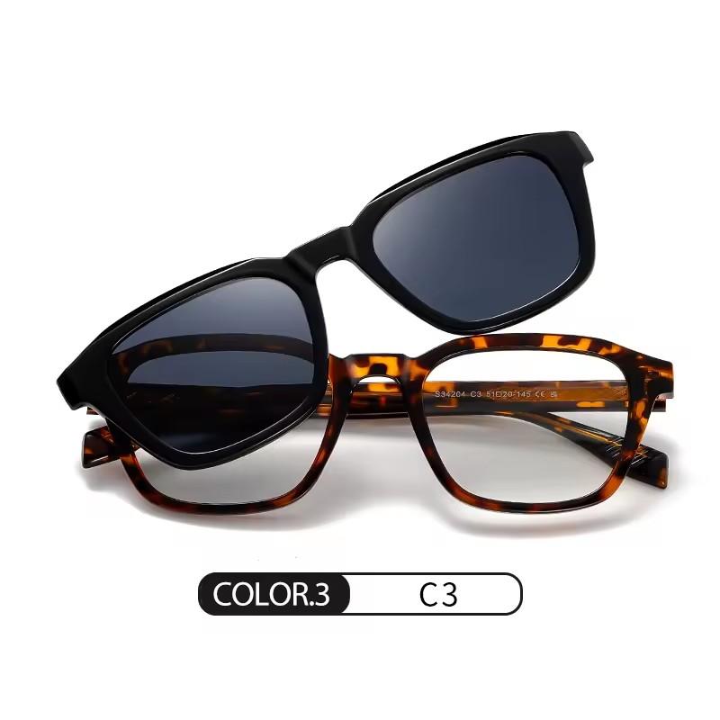 Retro Square Sunglasses Two-in-one Clip On Blue Light Glasses   Polarized Sunglasses Eyeglasses